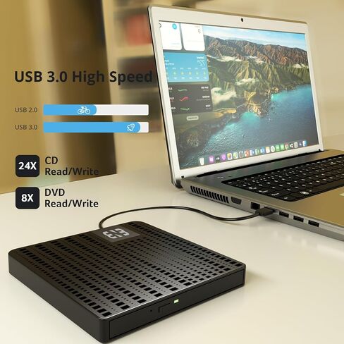 ENB External DVD CD Drive USB 3.0 Type C Portable DVD CD-ROM +/-RW Player Burner Reader Writer Rewriter Adapter for Laptop Desktop PC Windows 11 10 8.1 7 Mac Linux in Saudi Arabia