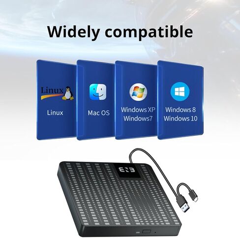 ENB External DVD CD Drive USB 3.0 Type C Portable DVD CD-ROM +/-RW Player Burner Reader Writer Rewriter Adapter for Laptop Desktop PC Windows 11 10 8.1 7 Mac Linux in Saudi Arabia
