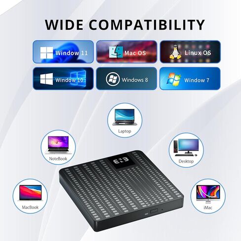 ENB External DVD CD Drive USB 3.0 Type C Portable DVD CD-ROM +/-RW Player Burner Reader Writer Rewriter Adapter for Laptop Desktop PC Windows 11 10 8.1 7 Mac Linux in Saudi Arabia