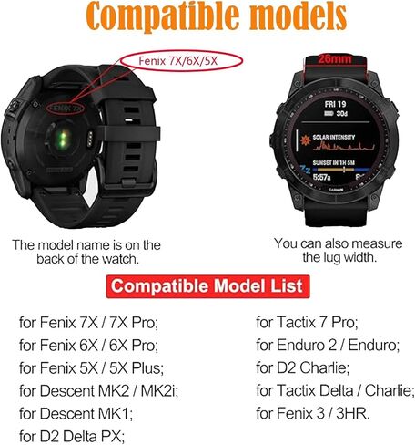 2 حزمة شريط مقاوم للماء متوافق مع Garmin Fenix ​​5x / 6x / 7x Watch Band ، QuickFit 26mm Band for Fenix ​​7X Pro / 6x Pro / 5x Plus / Tactix Delta in Kuwait