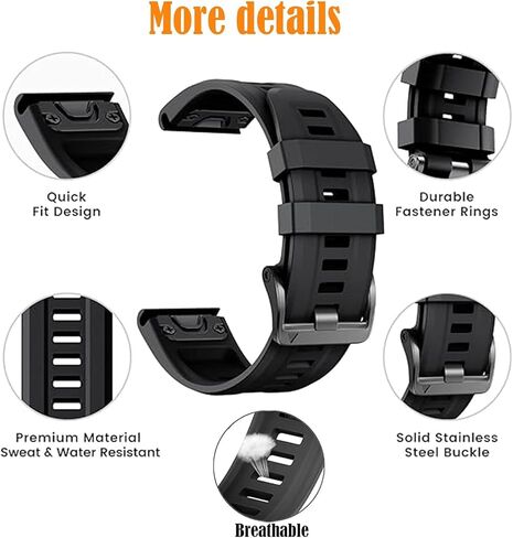 2 حزمة شريط مقاوم للماء متوافق مع Garmin Fenix ​​5x / 6x / 7x Watch Band ، QuickFit 26mm Band for Fenix ​​7X Pro / 6x Pro / 5x Plus / Tactix Delta in Kuwait