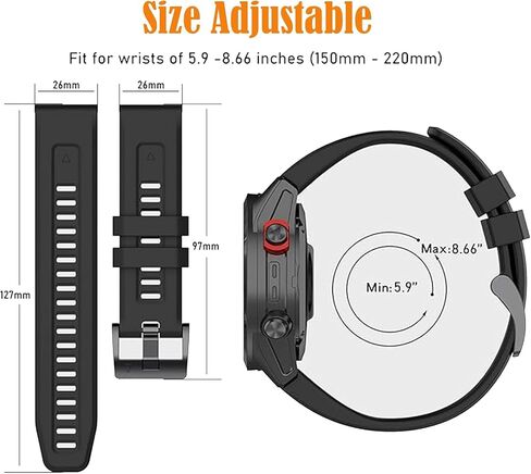 2 حزمة شريط مقاوم للماء متوافق مع Garmin Fenix ​​5x / 6x / 7x Watch Band ، QuickFit 26mm Band for Fenix ​​7X Pro / 6x Pro / 5x Plus / Tactix Delta in Kuwait