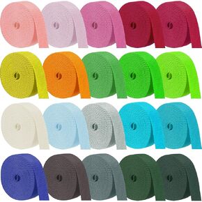 20 Rolls Heavy Cotton Webbing 1 Inch, 65.6 Yard 20 Color Polyester Tubular Webbing Strap Tote Bags Leash Straps for Making Bag Handles, Cloth Belt, Crafts Outdoor Accessories