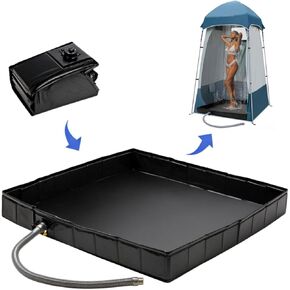 Portable Shower Pan, 41" x 41" x 5" Foldable Indoor RV Shower Floor Pan with Drian, Portable Shower for Camping Shower Stall Endosure Awning