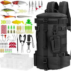 THKFISH 85Pcs Fishing Tool Kit, Fishing Tackle Gear Kit Include Fishing Backpack with Rod Holders and Fishing Pliers Kit Fishing Lure Kits