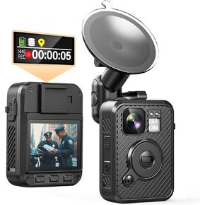 WD10 2K Dash Camera for Cars, 128GB Body Camera with Dual-Screen Displayed, GPS and Night Vision Equipped, Mutiple Usage Camera for Security Car Daily Recording