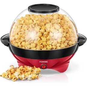 Popcorn Machine, FOHERE 6.3 Quarts Electric Hot Oil Popcorn Popper Machine with Stirring Rod, Large Lid for Serving Bowl and Convenient Storage, Removable & Nonstick Plate, 28Cups, Two Measuring Cups