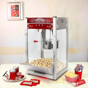 Commercial Popcorn Machine, 20oz Popcorn Maker Machine for 80 Cups Per Batch, 1440W Theater Style Countertop Popper Maker with Stainless Steel Kettle & Warming Deck for Events, Parties, Red
