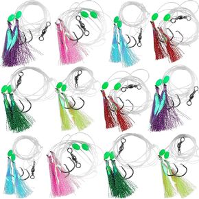 Bait Rigs Set, Fishing Bait Rigs, Fishing Rigs with Sharp Circle Hooks Fish Skin Glow Beads Saltwater Bottom Fishing Rigs Rock Cod Rigs for Rockfish Lingcod Sea Bass