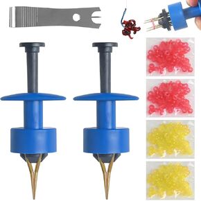1100 Pcs/5 Sizes Micro Bait Bands for Fishing with 2 Pcs Bander Tool, Pellet Bands Rubber Rings, for Pellets Live Worms Fishing Bait,for Carp Match Outdoor Fishing, Blue