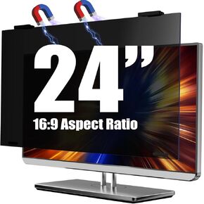 Magnetic Computer Privacy Screen Filter 24 Inch for Frameless Monitor Thin Bezel 16:9 Widescreen, Hanging Removable Anti Blue Light Privacy Shield Protector Eye Protection