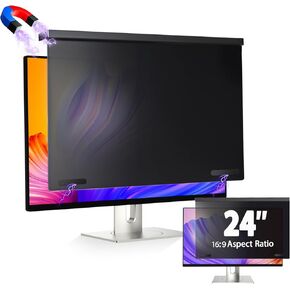 5A Magnetic Computer Privacy Screen Filter 24 inch, Removable Hanging Anti Blue Light Privacy Panel for 16:9 Widescreen Monitor, Anti-Glare Protector 24in