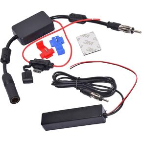 Bingfu Universal Car Stereo Amplified FM Radio Hidden Antenna & Signal Booster Amplifier Amp 12V Power Supply DIN Plug for Vehicle Truck SUV Car Audio Radio Stereo Media Head Unit Receiver