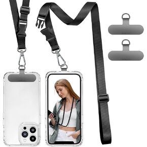 ROCONTRIP Phone Lanyard Universal Crossbody Cell Phone Strap Multifuctional Nylon Patch Adjustable Neck Strap for Women Men Travel Shopping Walking(Pure Black)