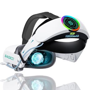 حزام رأس الساقيكو مع بطارية 10000mAh لـ Oculus Quest 2 ، Cool RGB Light Fast Charging حزمة بطارية قابلة للتعديل لاستبدال حزام Meta Elite Extend