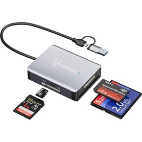 SD Card Reader,4-in-1 Multi Memory Card Reader USB C USB 3.0 Dual Connector Adapter,4 Cards SD Micro SD MS CF Simultaneous Read and Write,Compatible with iPhone/iPad/MacBook/Samsung/Tablets and More
