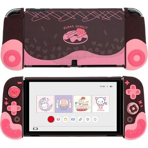 GeekShare Protective Case for Switch OLED,Slim Cover Case,Separable Soft Silicone Protective Shell for Joycon with 2 Thumb Grip Caps- Strawberry Chocolate