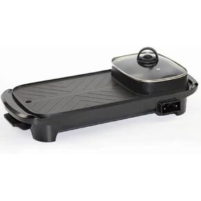Electric 2 in 1 Grill with Shabu Shabu Hot Pot. Multifunctional Indoor Teppanyaki Korean BBQ Capacity for 2-5 People