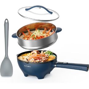 Electric Hot Pot 3L with Steamer | Nonstick Frying Pan Ungraded Wok, 1200W Power Adjustment for Dorm and Home (Silicone Spatula Included)