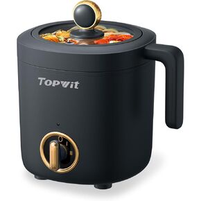 TOPWIT Hot Pot Electric Pot for Cooking, Ramen Cooker 1.2L, Non-Stick Portable Noodles Cooker for Pasta, Soup, Steak, Oatmeal, College Dorm Room Essentials, Shabu Shabu Pot with Power Adjustment, Grey