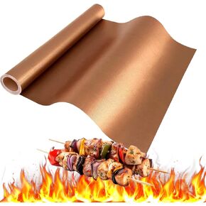 BBQ Grill Mat Roll, Cut to Size Grill Mats for Outdoor Grill, Non-Stick Grill Accessories for Gas, Charcoal, Electric Grill(Copper - 15.75IN x 10FT)