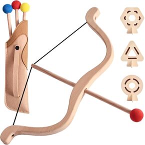 Kids Bow and Arrow Set | Wooden Archery Toy for Kids | Includes 3 Arrows, 3 Targets, 1 Quiver | Indoor and Outdoor Archery Bow Gift Toys for Boys and Girls Wooden Toys