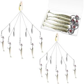 2 Pcs Umbrella Rig Fishing Lure Bass Bait Kit 5 Arms Baits Multi Lure Rigs for Trout Perch Walleye Freshwater Saltwater Boat Trolling