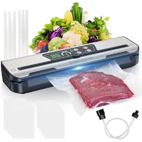 Vacuum Sealer Machine with Built-In Cutter: 8-in-1 Functions, Dry & Moist Modes, Manual & External Suction, Countdown Display, Stainless Steel, Starter Kit, 2-Year Warranty