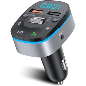 Bluetooth 5.3 FM Transmitter for Car with 30W PD QC3.0 Fast Charging, Hands-Free Mic Calling & U Disk Mp3 Player HiFi Bass Boost Audio, Cigarette Lighter Adapter Featuring 7 LED Lighting