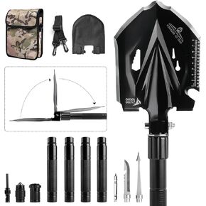 Zune Lotoo Tactical Shovel Survival Tool, 18 in 1 Small Camping Shovel Folding Multitool Compact Entrenching Tool Heavy Duty for Hiking Backpack Emergency Spade Lightweight Car Truck Gift Survivalist