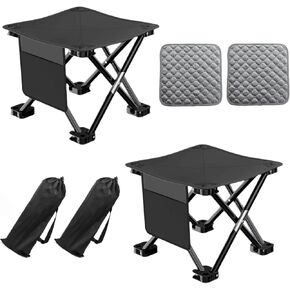 2 Pack 13 Inch Portable Camping Stool(Black)，Collapsible Stool with Carry Bag ，Convenient for Travel ，BBQ，Fishing Hiking Outdoor Folding Stool ，with a Non-Slip seat Cushion (Cotton lint)