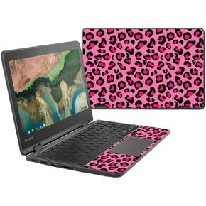 MightySkins Skin Compatible with Lenovo 300e Chromebook 11.6" (2018) - Pink Leopard | Protective, Durable, and Unique Vinyl Decal wrap Cover | Easy to Apply, Remove | Made in The USA