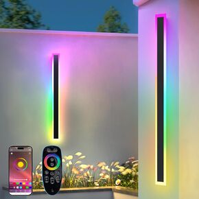 2 Pack Outdoor RGB Long Wall Lights, 70.8inch Wall Lights RGB/Warm/White Dimmable Modern Led Wall Lighting, Ip65 Waterproof Wall Sconce with Remote APP Control for Outdoor/Indoor Party Gathering