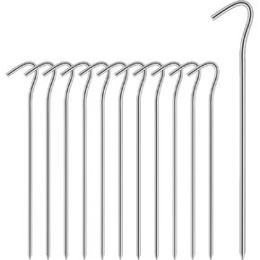 Tent Stakes - 12 Pack Heavy Duty Ground Stakes Metal Tent Pegs with Hook - 7.1’’ Rust-Resistant Stakes for Camping, Tents, Canopies, Gardening, and Outdoor Use