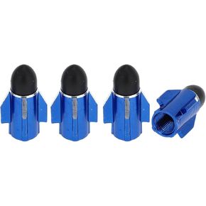 4 Pcs Rocket Launcher Style Tire Valve Stem Caps Decorative Tyre Valve Dust Covers 7x28mm Blue Aluminum Alloy