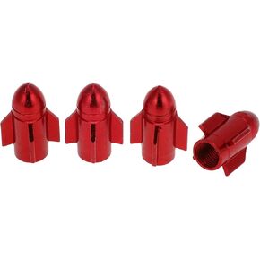 4 Pcs Rocket Style Tire Valve Stem Caps Decorative Tyre Valve Dust Covers 7x25.4mm Red Aluminum Alloy