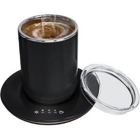 Self Stirring Coffee Mug - Dual Function Temperature Control Mug for Stirring & Heating- Smart Heated Mug for Coffee with Lid, Extra Stirring Pill & Charger- Electric Coffee Cup in a Gift Box-Black