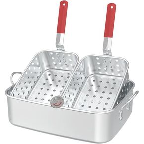 FireRiot 18QT Aluminum Deep Fryer Pot with Baskets & Heat-Resistant Silicone Handles - Lightweight & Durable Fish Fryers Outdoor Cooking - Rectangular Fish Fryer Basket for Outdoor Fryer