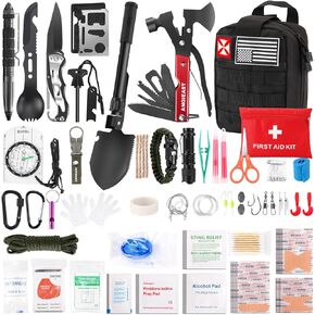 Survival Kit 256 in 1, First Aid Kit Survival Gear Tools Trauma Kit with Molle Pouch for Outdoor, Camping, Hunting, Hiking, Earthquake, Home, Office, Gifts for Men Dad Husband Women (Black)