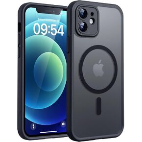 TOCOL Magnetic for iPhone 12 Case, Upgraded Full Camera Protection, Compatible with Magsafe, Drop Protection, Translucent Matte Back Bumper for iPhone 12 6.1-Inch (Black)