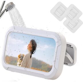 360° Rotatable Retractable Adjustable Shower Phone Case Holder,Anti-fog HD & sensitive screen ,Wall Mounted Phone Holder for Bathroom Mirror Bathtub Kitchen,Shower Accessories for 4-7" Phones, White