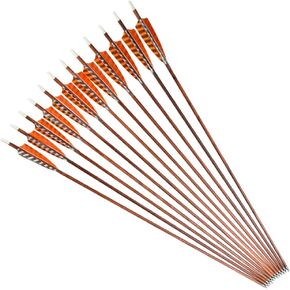 NIKA ARCHERY 30 inch Feather Carbon Arrows Wood Camo Shaft SP400 for Outdoor Target Hunting 12 Pieces/6 Pieces