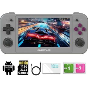 RG505 Retro Handheld Game Console Emulator Handheld Console 4+128G, Android 12 System Unisoc Tiger T618, 4.95'' OLED Touch Screen with 128G TF Card 3172 Games, Support 5G WiFi 5.0 Bluetooth Grey