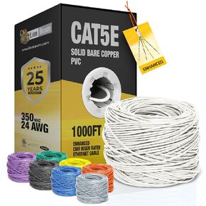 LION BEAM™ Cat5e Ethernet Cable 1000FT Pull-Box, 24AWG, CMR Insulated Solid Bare Copper Internet Cable 350 MHz, Provides High-Speed 1-5Gbps, UTP Bulk Ethernet Riser Wire with Smooth Fast Reel, Purple