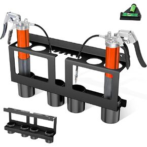Grease Gun Holder,Grease Gun Rack Wall Mount Compatible with 2 Grease Guns,Grease Gun Storage with Removable Drip Cups &Spare Grease Tube Holder for Workshop, Garage