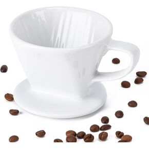 Pour Over Coffee Maker, Pour Over Coffee Dripper with 3 Holes Flat Bottom, Ceramic Drip Coffee Pour Over, Coffee Accessories for Travel, Camping, Office, Home(White)