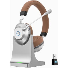 Earbay Wireless Headset with Mic for Work, Wireless Headset with Noise Cancelling Mic, V5.3 Lightweight Bluetooth Headset with USB Dongle, Charging Base & Mic Mute for PC/Laptop/Phones/Call Center