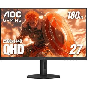 AOC Q27G4XN 27" Gaming Monitor, 2K QHD 2560x1440, 180Hz 1ms, Adaptive-Sync, Height Adjustable, 2X HDMI 2.0, 1x Display Port, Xbox/PS5/Switch Ready, 3-Year Zero-Bright-dot