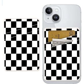 ADBOR Leather Phone Card Holder, Dual Pocket Wallet, Stick On, Cute Credit Card Holder for Phone Case, Classic Checkerboard