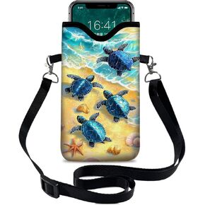Neoprene Cell Phone Sleeve Pouch Case Bag with Crossbody Strap Neck Lanyard for Women 7.1 X 3.9 in Purple Flower